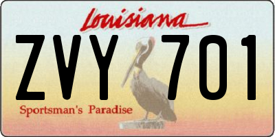 LA license plate ZVY701