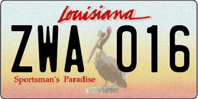 LA license plate ZWA016