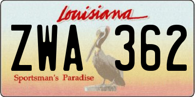 LA license plate ZWA362