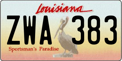 LA license plate ZWA383