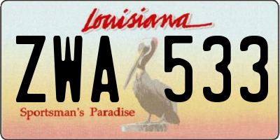 LA license plate ZWA533