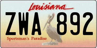 LA license plate ZWA892