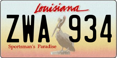 LA license plate ZWA934