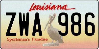 LA license plate ZWA986