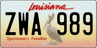 LA license plate ZWA989