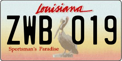 LA license plate ZWB019