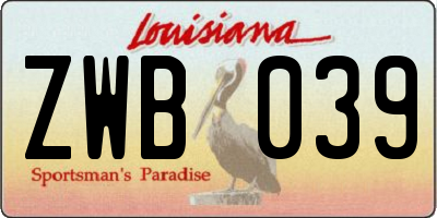 LA license plate ZWB039