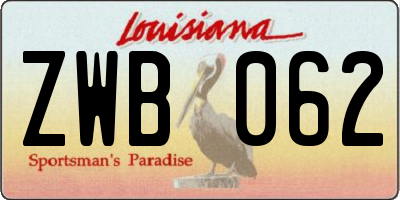 LA license plate ZWB062