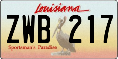 LA license plate ZWB217