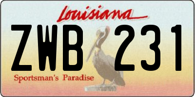 LA license plate ZWB231