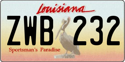 LA license plate ZWB232