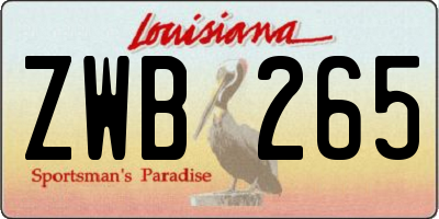 LA license plate ZWB265