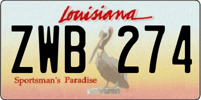 LA license plate ZWB274