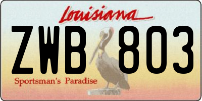 LA license plate ZWB803