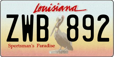 LA license plate ZWB892