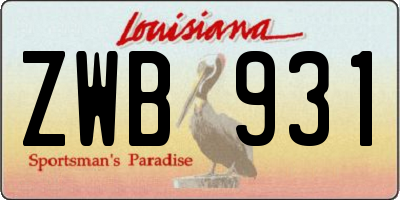 LA license plate ZWB931