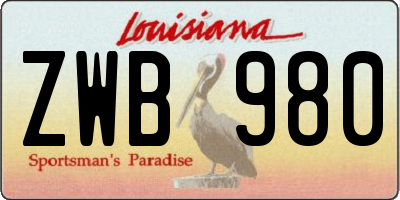LA license plate ZWB980