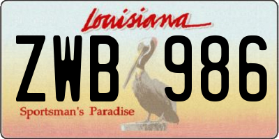 LA license plate ZWB986