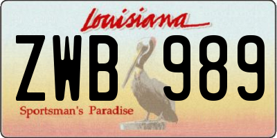 LA license plate ZWB989