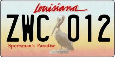 LA license plate ZWC012