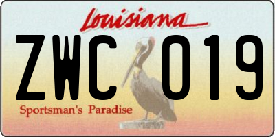 LA license plate ZWC019