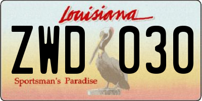 LA license plate ZWD030