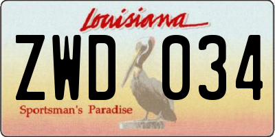 LA license plate ZWD034