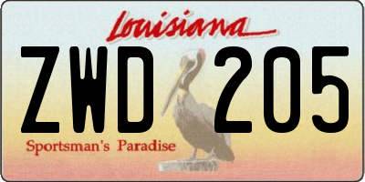 LA license plate ZWD205