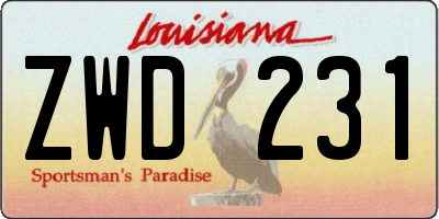 LA license plate ZWD231