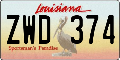 LA license plate ZWD374