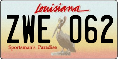 LA license plate ZWE062