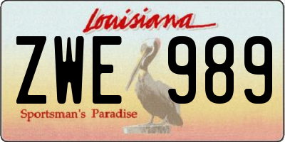 LA license plate ZWE989