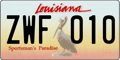 LA license plate ZWF010