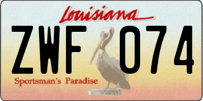 LA license plate ZWF074