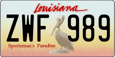 LA license plate ZWF989