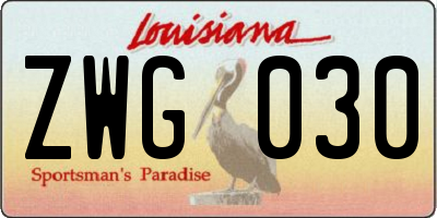 LA license plate ZWG030
