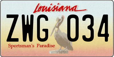 LA license plate ZWG034