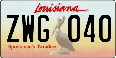 LA license plate ZWG040