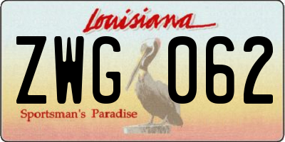 LA license plate ZWG062