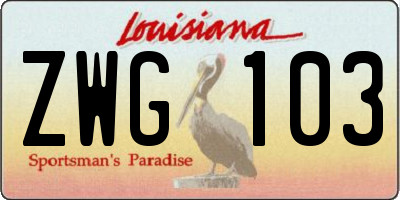 LA license plate ZWG103