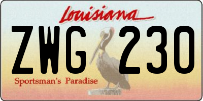 LA license plate ZWG230