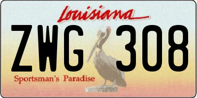 LA license plate ZWG308
