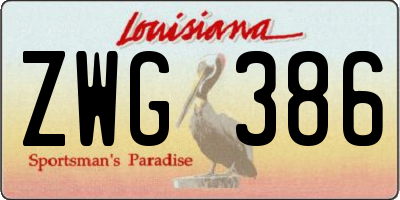 LA license plate ZWG386