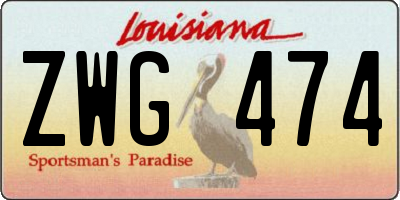 LA license plate ZWG474