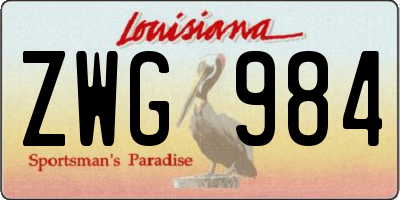 LA license plate ZWG984