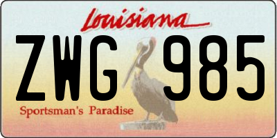 LA license plate ZWG985