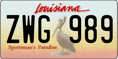 LA license plate ZWG989