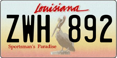 LA license plate ZWH892
