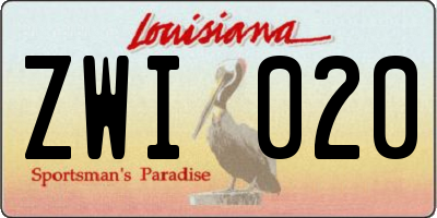 LA license plate ZWI020