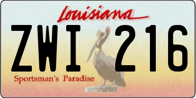 LA license plate ZWI216